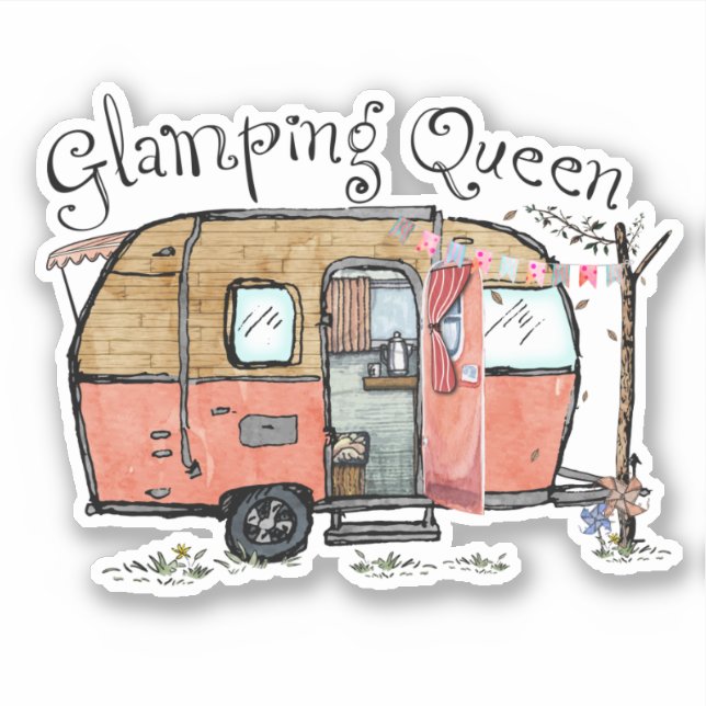 Pegatina Reina de Glamping de remolque de campamento lindo (Anverso)