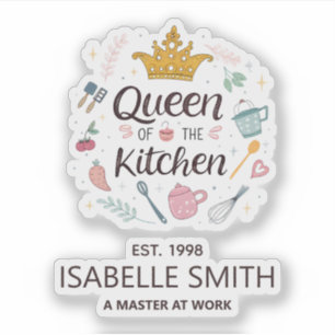 Pegatina Reina de la Cocina Diseño de Nombre Personalizado