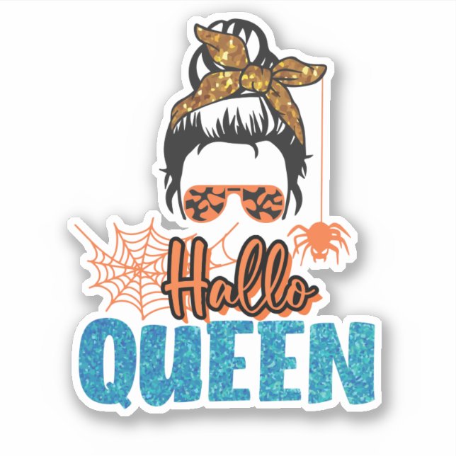 Pegatina Reina Hallo - Desordenada mujer de bollo con araña (Anverso)