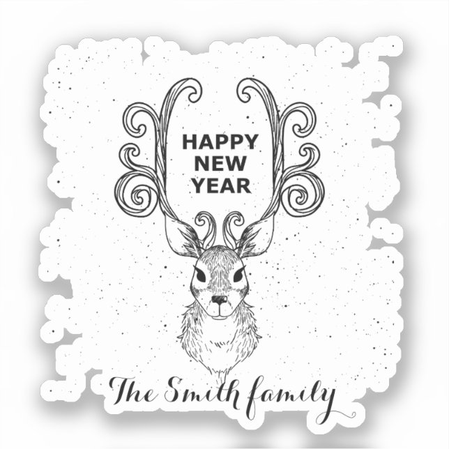 Pegatina Reindeer blanco y negro mágico de Año Nuevo (Anverso)