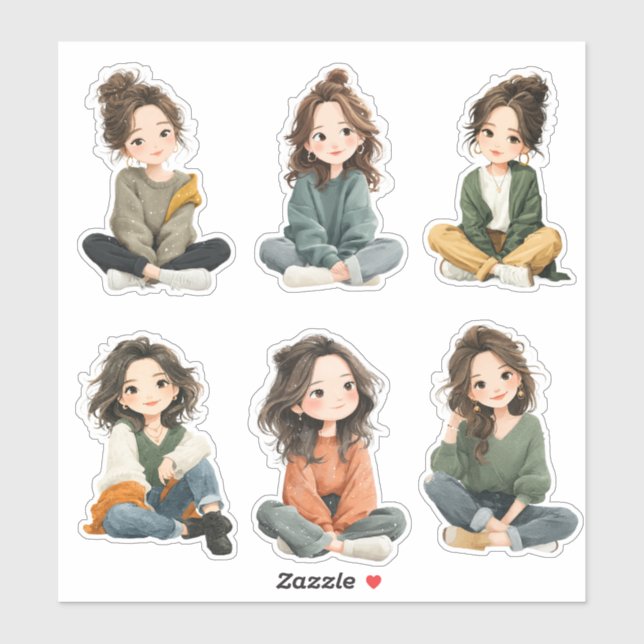 Pegatina Relaxed Chibi Girl Stickers  (Hoja)