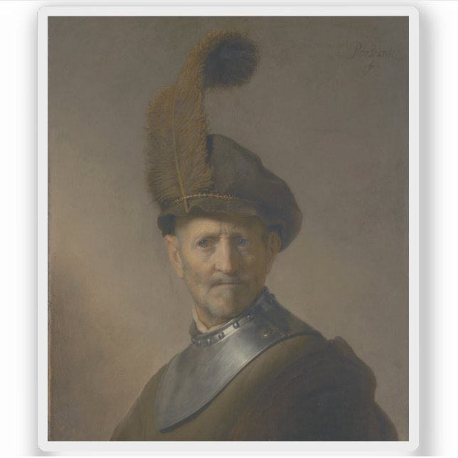 Pegatina Rembrandt - Un anciano con traje militar (Anverso)