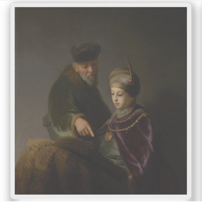 Pegatina Rembrandt - Un joven académico y su tutor (Anverso)
