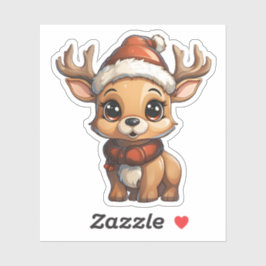 Pegatina Reno De Navidad Con Sombrero De Santa Y Scarf