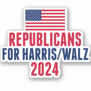 Pegatina Republicanos por Harris Walz, una laptop con bande