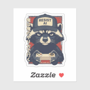 Pegatina Resistir IA - Diseño de mapache jugador, resistir 