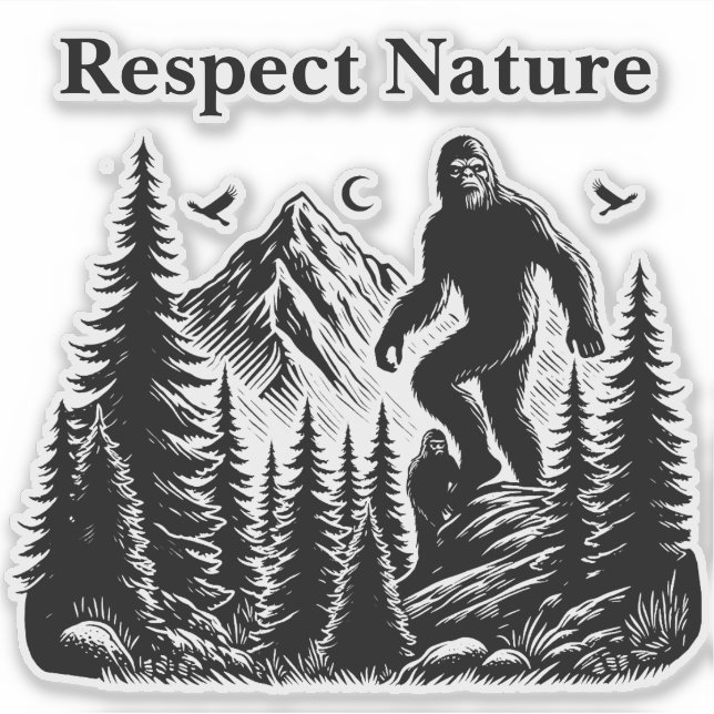 Pegatina Respeto a la naturaleza Yeti Arte de tinta para pi (Anverso)