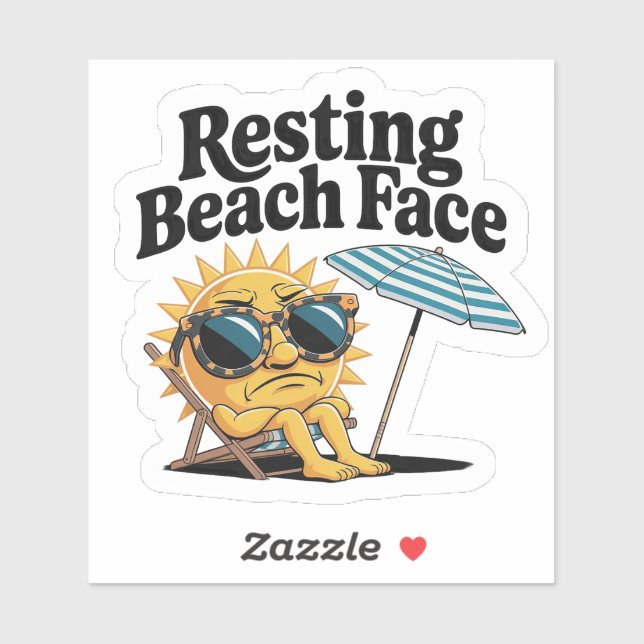 Pegatina Resting Beach Face Funny Summer Vacation (Hoja)