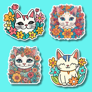 Pegatina Resumen de la colección de gatos retro a prueba de