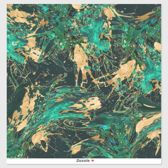 Pegatina Resumen verde esmeralda y oro (Hoja)