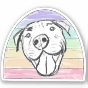 Pegatina retoño de pitbull rainbow con la mano perro amante