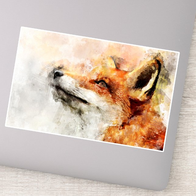 Pegatina Retrato al Acuarela de Zorro Rojo 01 (Red Fox Watercolor Portrait 01. Sticker)
