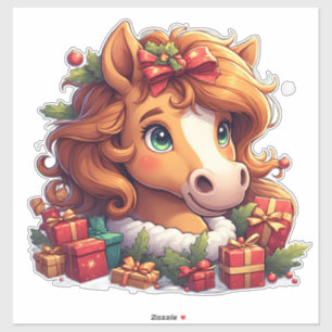 Pegatina Retrato caprichoso de caballo de Navidad