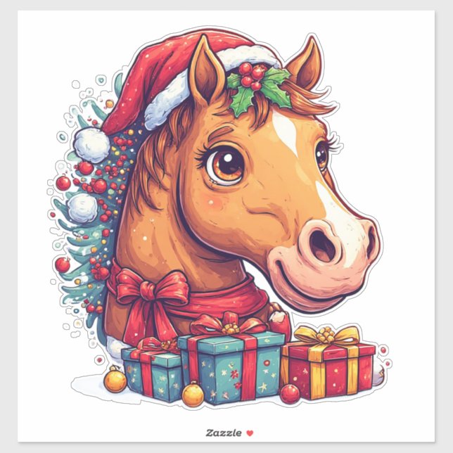Pegatina Retrato caprichoso de caballo de Navidad  (Hoja)