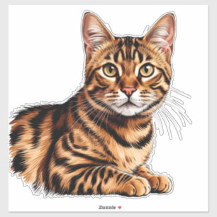 Pegatina Retrato de Gato: Atigrado Rayado con Ojos Dorados