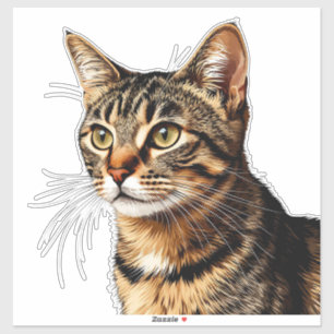 Pegatina Retrato de Gato: Atigrado Rayado con Ojos Dorados