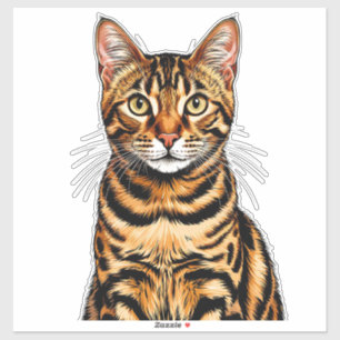 Pegatina Retrato de Gato: Atigrado Rayado con Ojos Dorados
