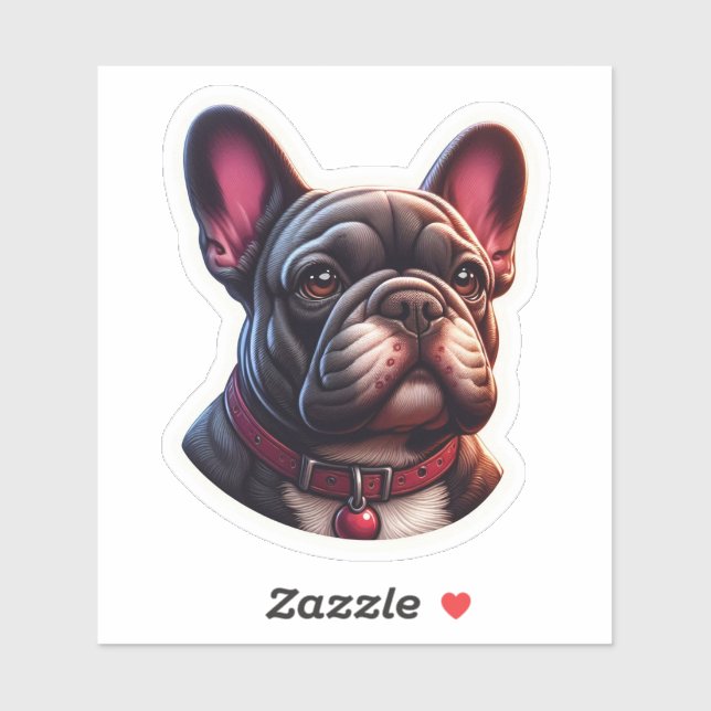 Pegatina Retrato de grabado de Bulldog francés Fawn (Hoja)