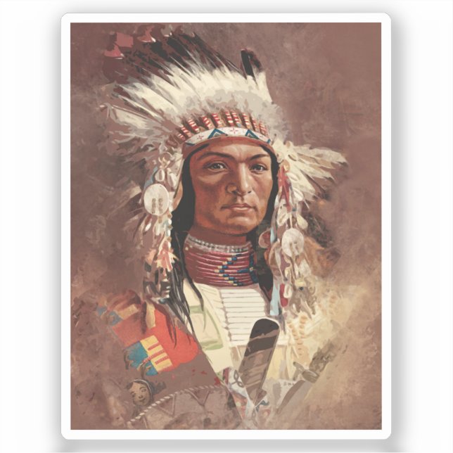 Pegatina Retrato de jefe indígena nativo americano de Hiawa (Anverso)