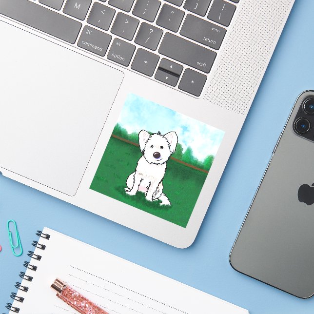 Pegatina Retrato de KiniArt Mia (Ordenado portátil con iPhone)