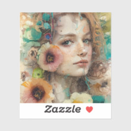 Pegatina Retrato de mujer de flor abstracta