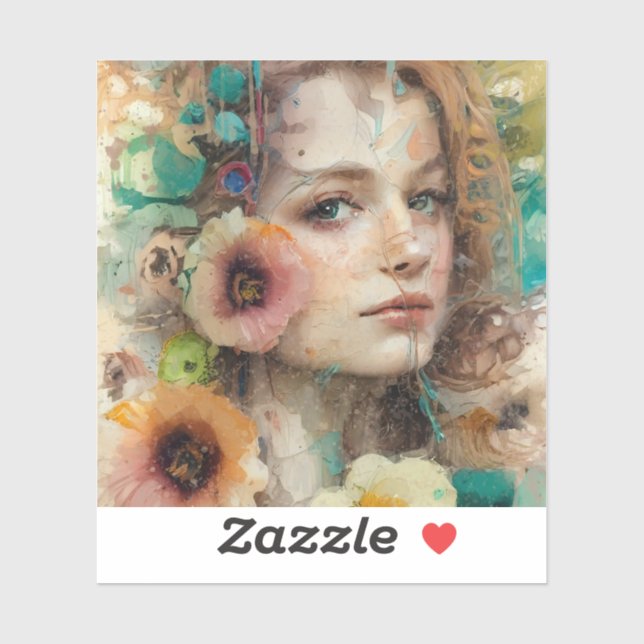 Pegatina Retrato de mujer de flor abstracta (Hoja)