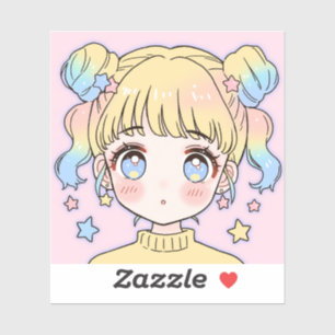 Pegatina Retrato de niña estrella pastel Kawaii