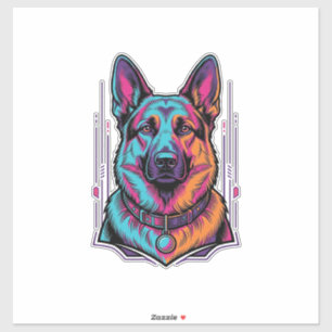 Pegatina Retrato de perro neon grabado vintage gráfico_1