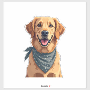 Pegatina Retrato vintage de Golden Retriever con banda de c