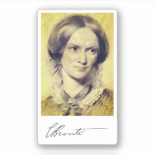 Pegatina Retrato y firma de Charlotte Brontë