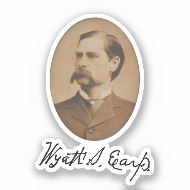 Pegatina Retrato y firma de Wyatt Earp (Anverso)