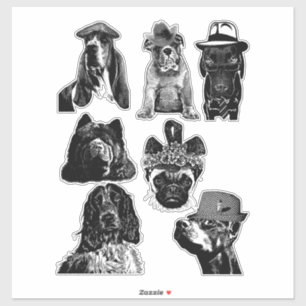 Pegatina retratos de mascotas de raza de perros mixtos arte