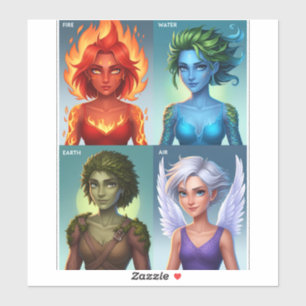 Pegatina Retratos elementales de fantasía de agua de fuego