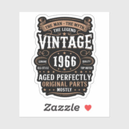 Pegatina Retro 1966 Birthday The Man The Legend 60th Bday  