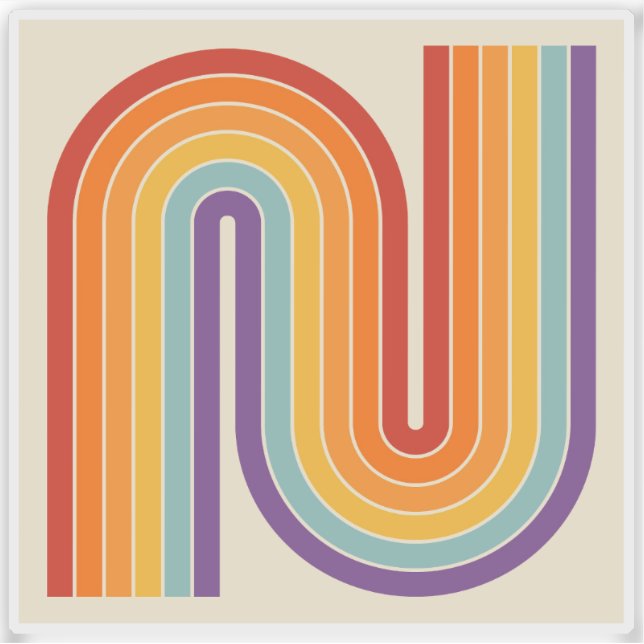 Pegatina Retro 1970s Style Arched Stripes Geometric Pattern (Anverso)