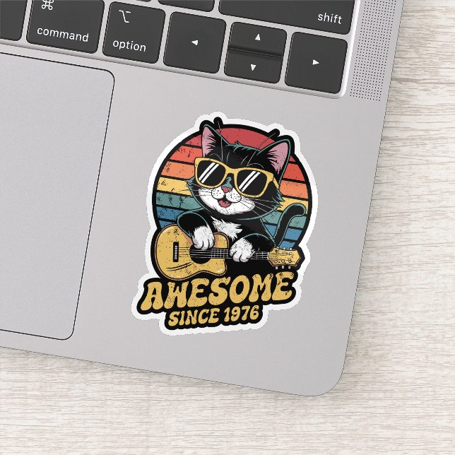 Pegatina Retro 1976 Birthday 50th Cat Lover Bday Ukulele  (Detalle)