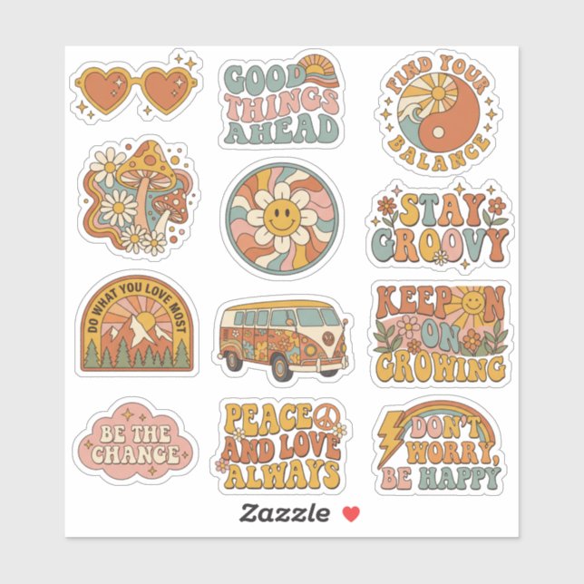Pegatina Retro 70s Groovy Boho Decals Sticker Pack (Hoja)
