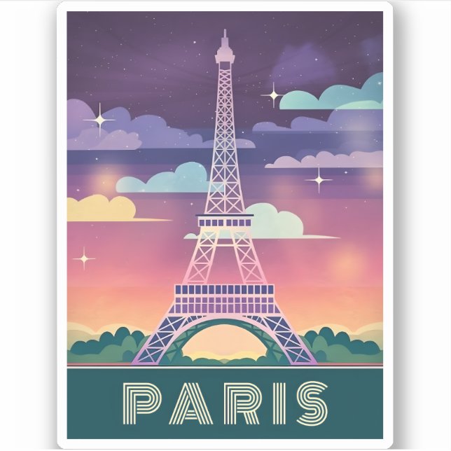 Pegatina Retro 80 Neon Synthwave Eiffel Tower París Francia (Anverso)