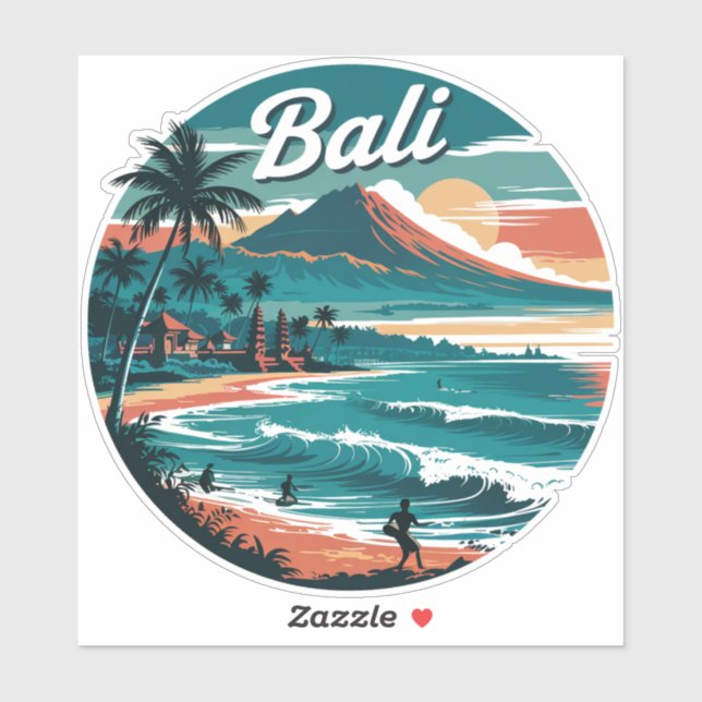 Pegatina Retro Bali Travel - Sunset Beach & Ocean (Hoja)
