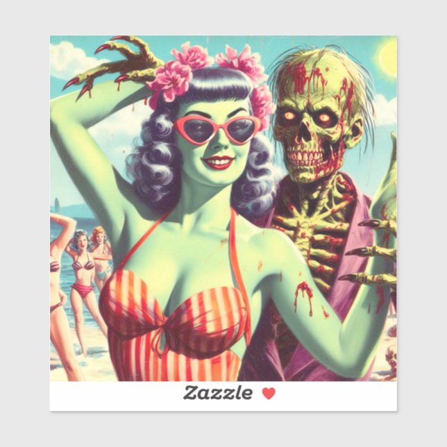 Pegatina Retro Beach Zombie Pin Up (Hoja)
