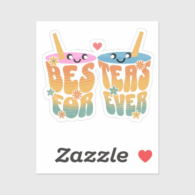 Pegatina Retro Besteas Forever Bestie Tea Pun Cute Friends (Hoja)