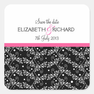 Pegatina retro blanco y negro floral "Save the Dat