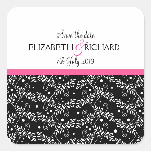 Pegatina retro blanco y negro floral "Save the Dat (Anverso)