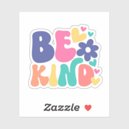 Pegatina Retro Boho Be Kind  – Colorful Groovy Flower Heart