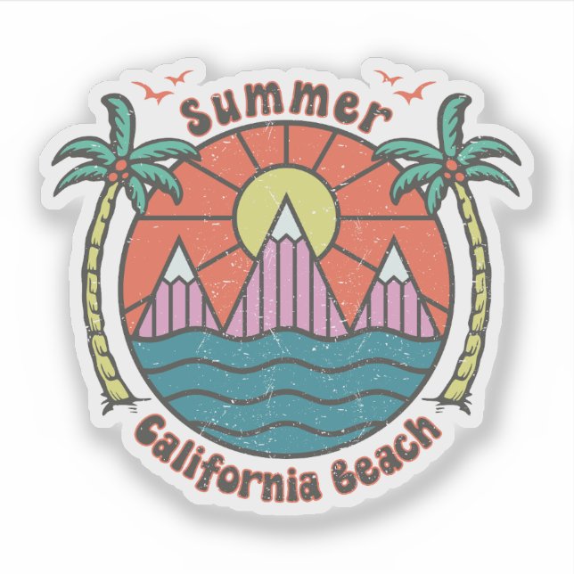 Pegatina Retro California Beach Sunset (Anverso)