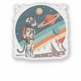 Pegatina Retro Cat Astronaut Cosmic Space Illustration