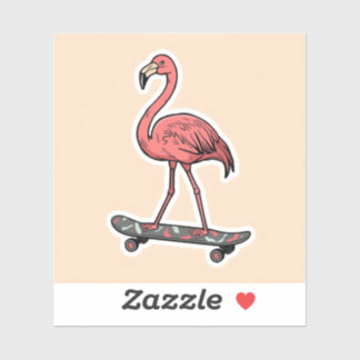 Pegatina "Retro Flamingo on Skateboard 