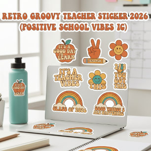 Pegatina Retro Groovy para Profesores Motivacion