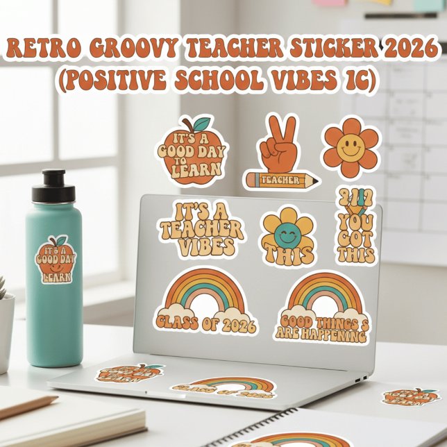 Pegatina Retro Groovy Teacher Sticker Sheet | Motivational  (Subido por el creador)