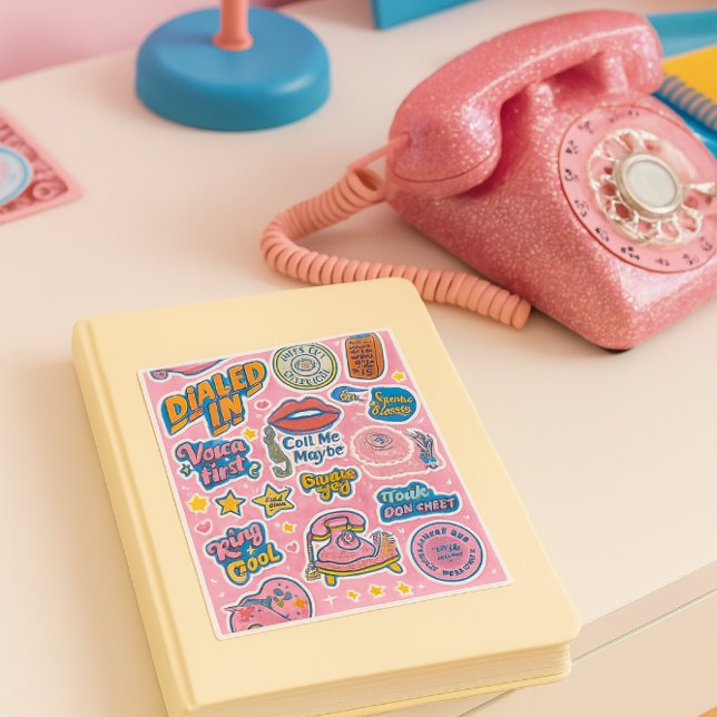 Pegatina Retro Guay Talk Don't Text Pink (pure retro perfection. The sticker pops on the notebook, the pink sparkle phone for girls )